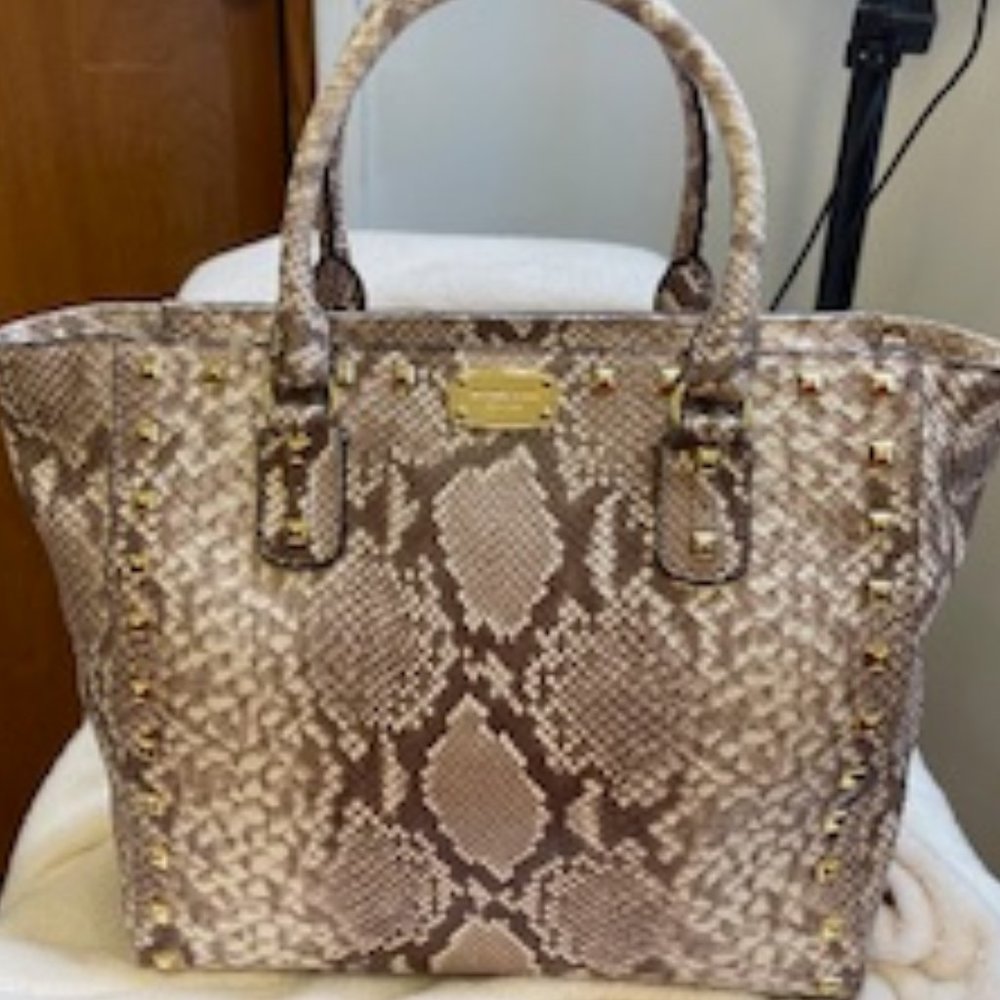 SOLD…MICHAEL KORS EUC SNAKESKIN LEATHER TOTE